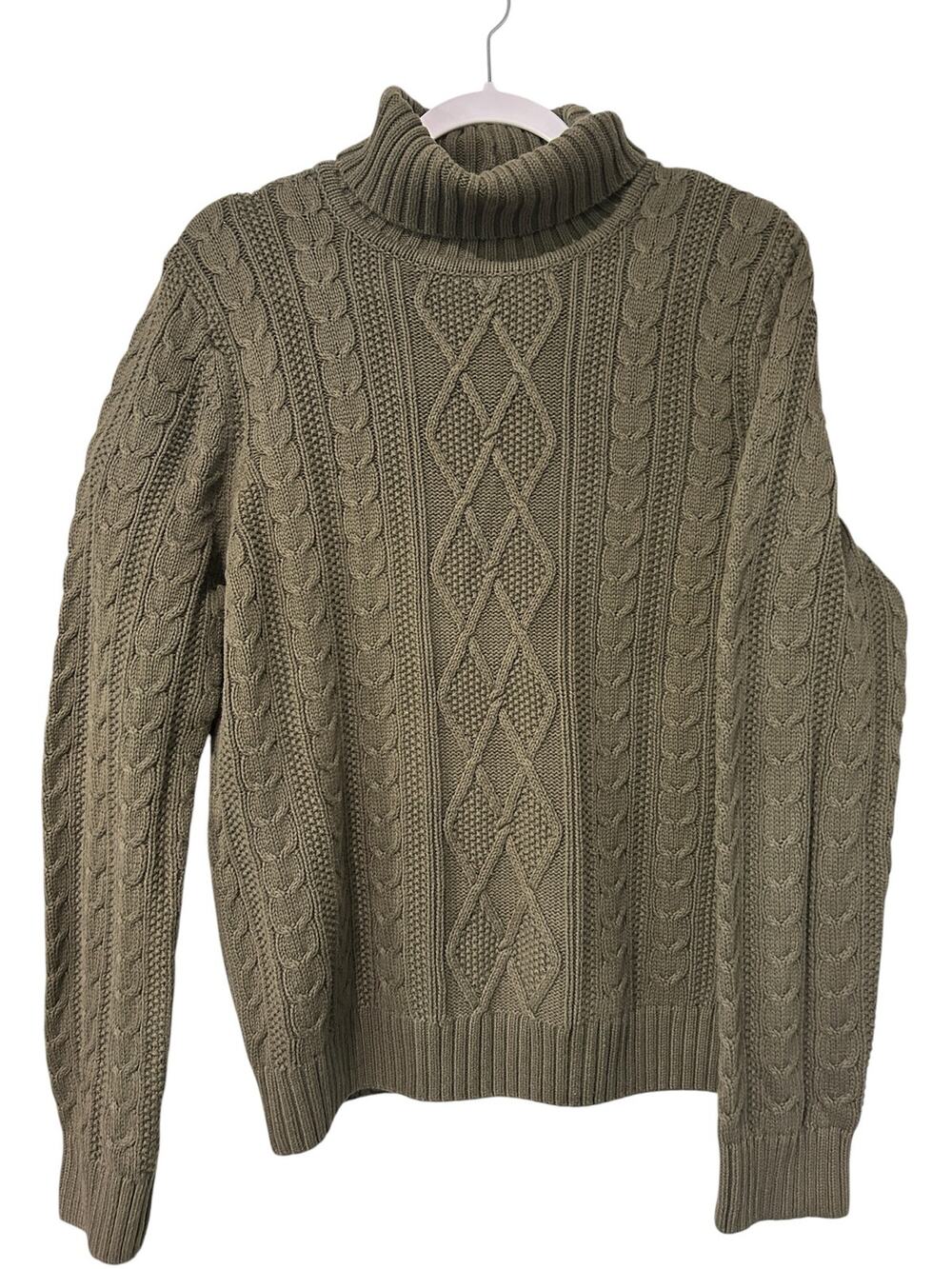 Croft & Barrow Cable Knit Turtleneck Sweater Olive Green Cotton XL
